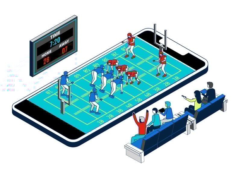 Illustration of a football game streaming on the NFHS Network through on a smartphone 